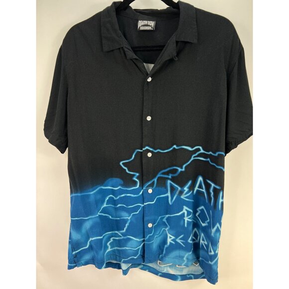 Death Row Records Mens Blue & Black Button-Up Short Sleeve Shirt M - Picture 2 of 4